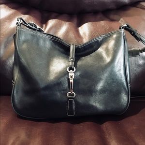 Vtg  COACH Bl Leather Hobo Clip Shoulder Purse Bag